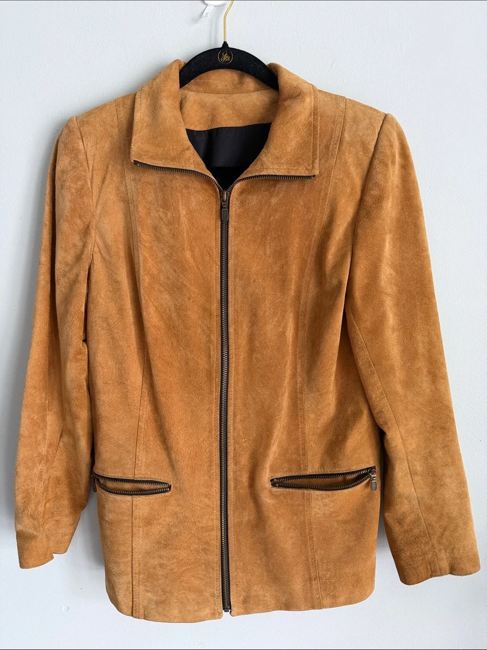 Vintage Women’s Suede Leather Zip Jacket in Tan